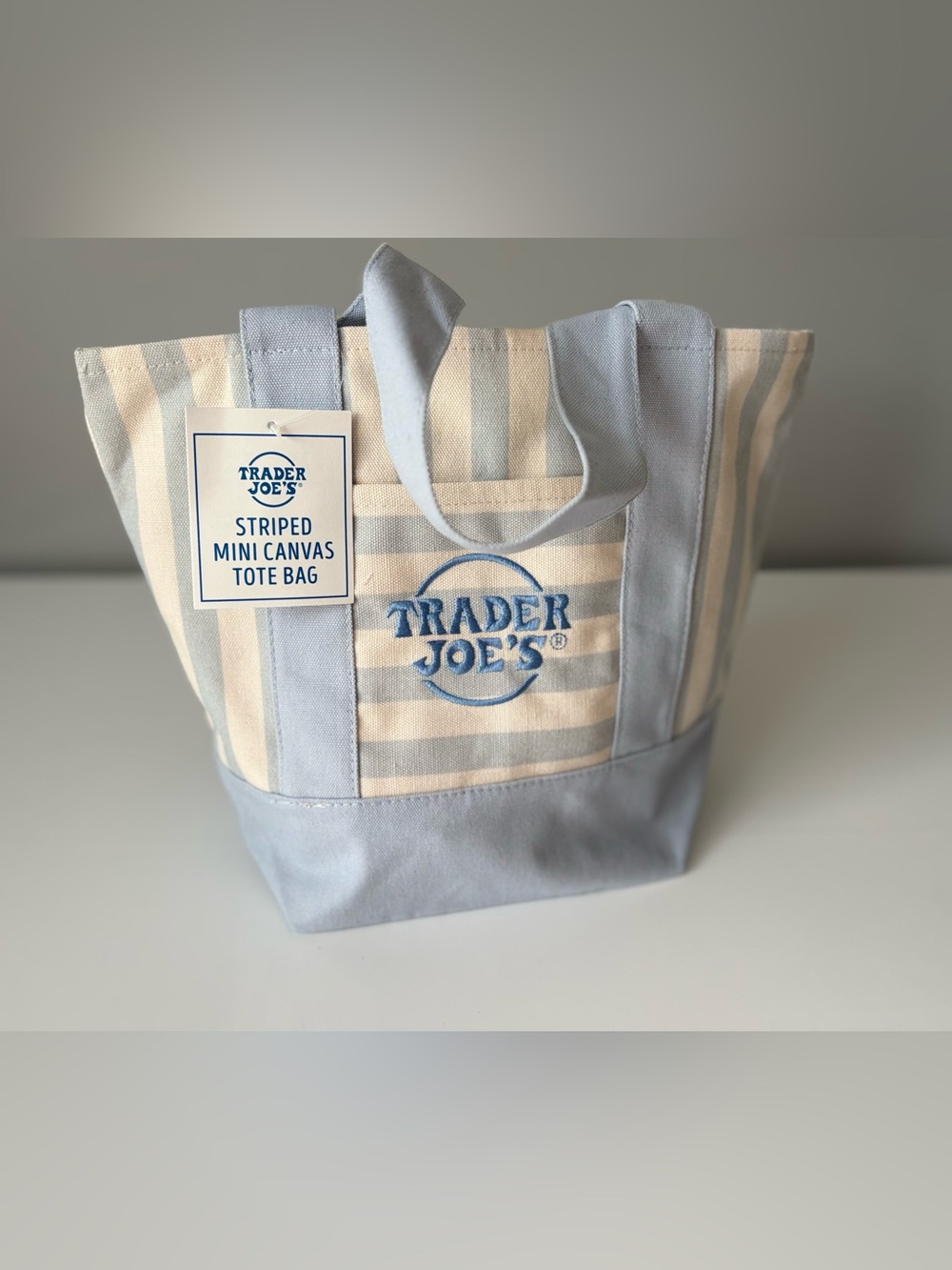 Trader Joe’s NWT Blue Striped Mini Canvas Tote Bag Coastal Summer